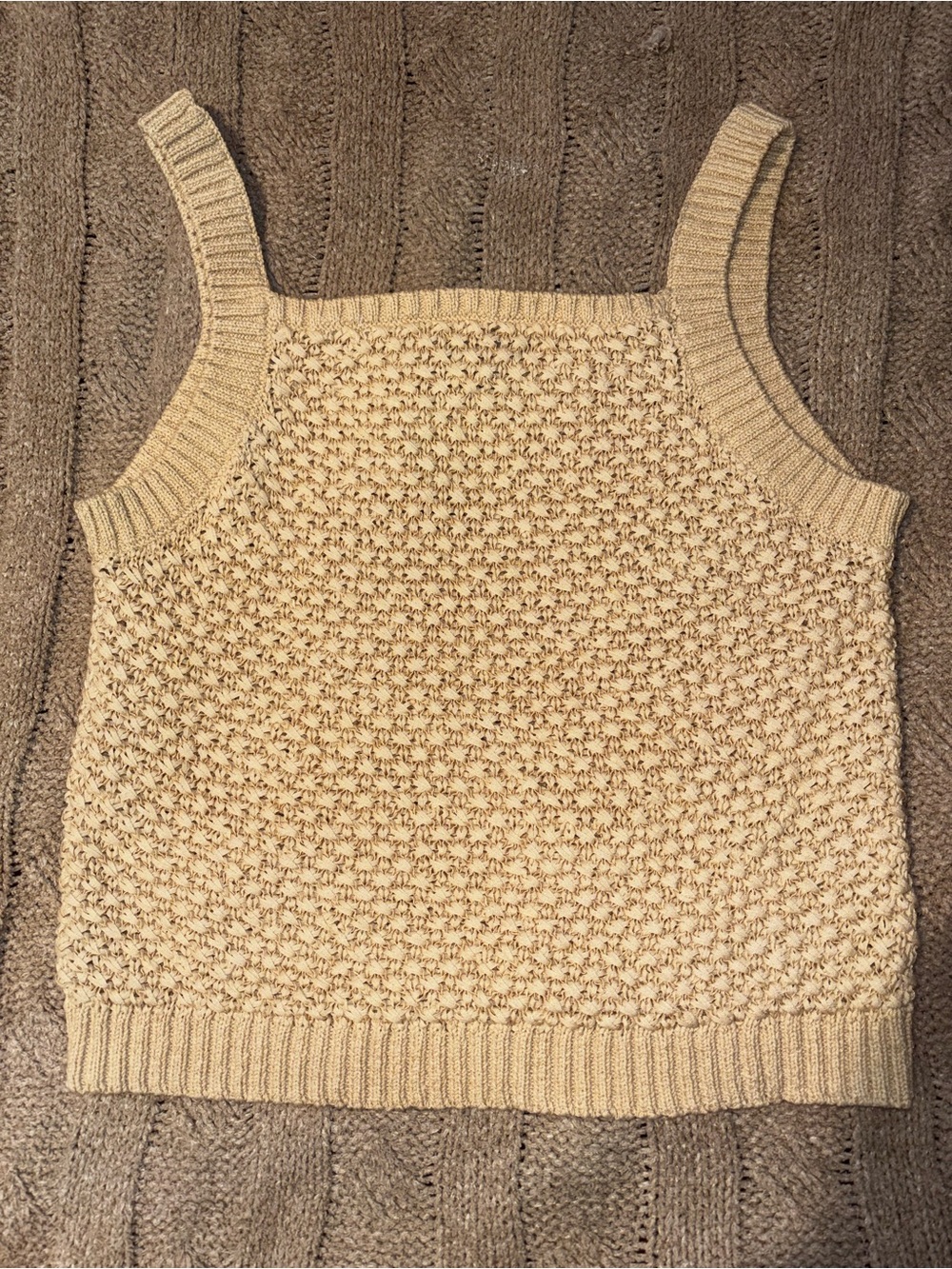 J.Crew Beige Open-Knit Sweater Tank Top Size L Crochet Style